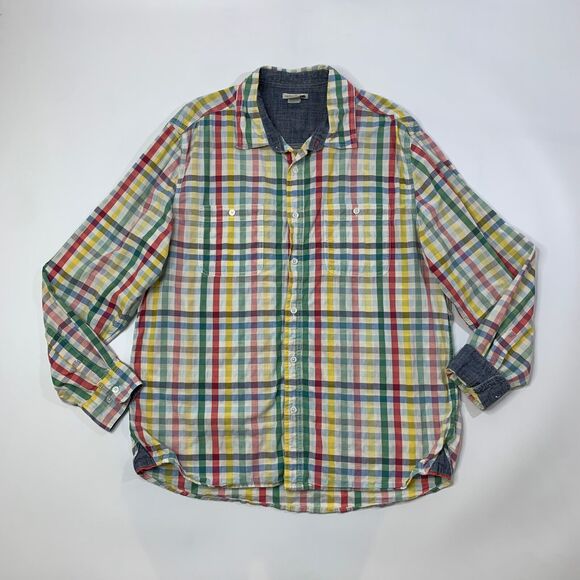 Carbon2Cobalt Shirt Mens L Plaid Cotton Long Sleeve Pockets Button Up Flip Cuff - Picture 2 of 8